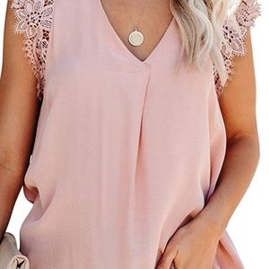 NWOT Pink top with lace detail